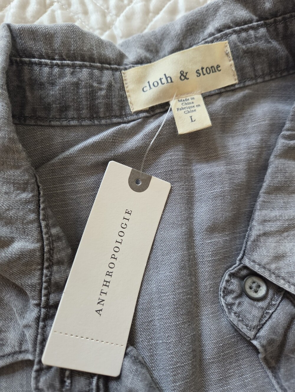 Cloth & Stone by Anthropologie Gray Lyocell Peplum Button Down Blouse NWT Large - Picture 2 of 7